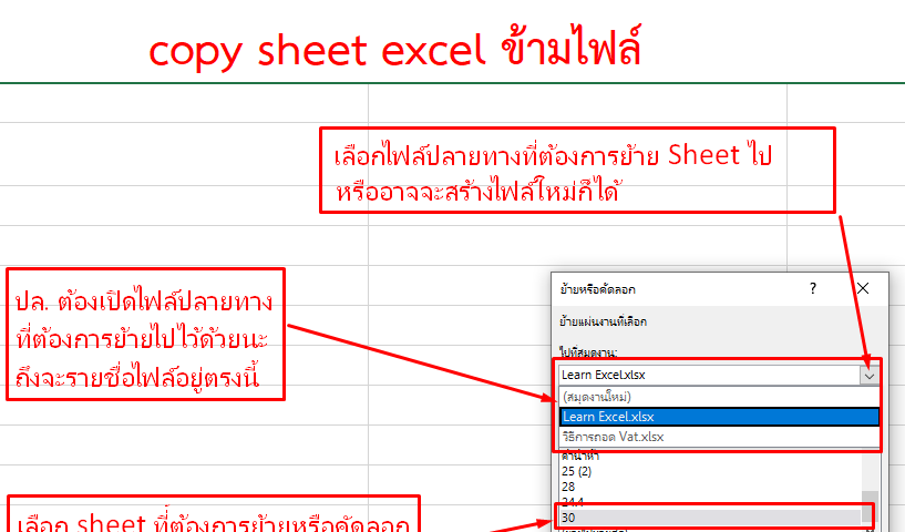 วิธี copy sheet excel ข้ามไฟล์ หรือ การย้ายหรือคัดลอก sheet excel ไปอีก ...