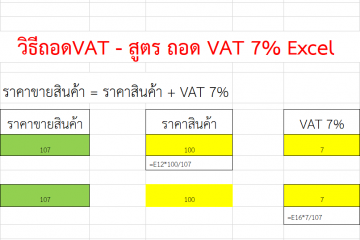 สูตร ถอด VAT 7% Excel หรือ วิธีคิด vat ย้อนกลับ หรือคิดภาษีมูลค่าเพิ่ม 7% ย้อนกลับ