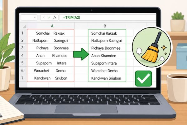 ภาพประกอบวิธีลบแถวว่างใน Excel เพื่อจัดข้อมูลให้ต่อเนื่อง