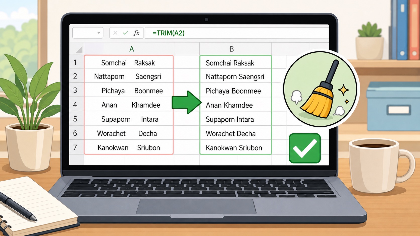 ภาพประกอบวิธีลบแถวว่างใน Excel เพื่อจัดข้อมูลให้ต่อเนื่อง