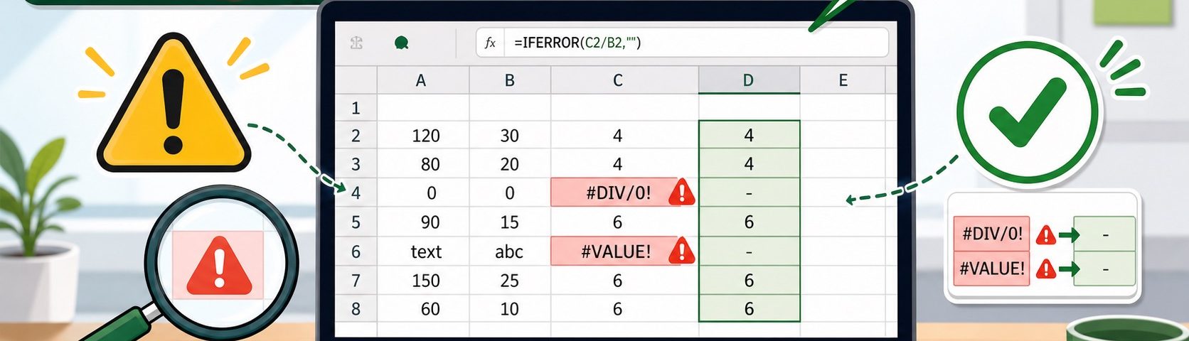 ภาพประกอบสูตร Excel IFERROR สำหรับแก้ Error ในตาราง