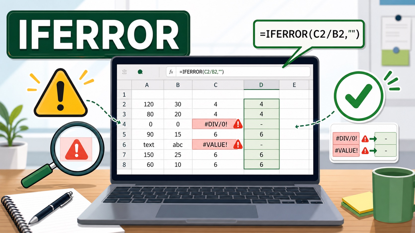 ภาพประกอบสูตร Excel IFERROR สำหรับแก้ Error ในตาราง