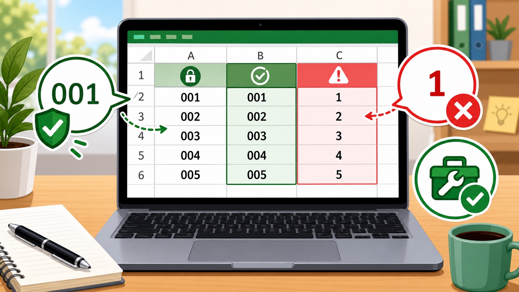 ภาพประกอบวิธีแก้เลข 0 นำหน้าหายใน Excel