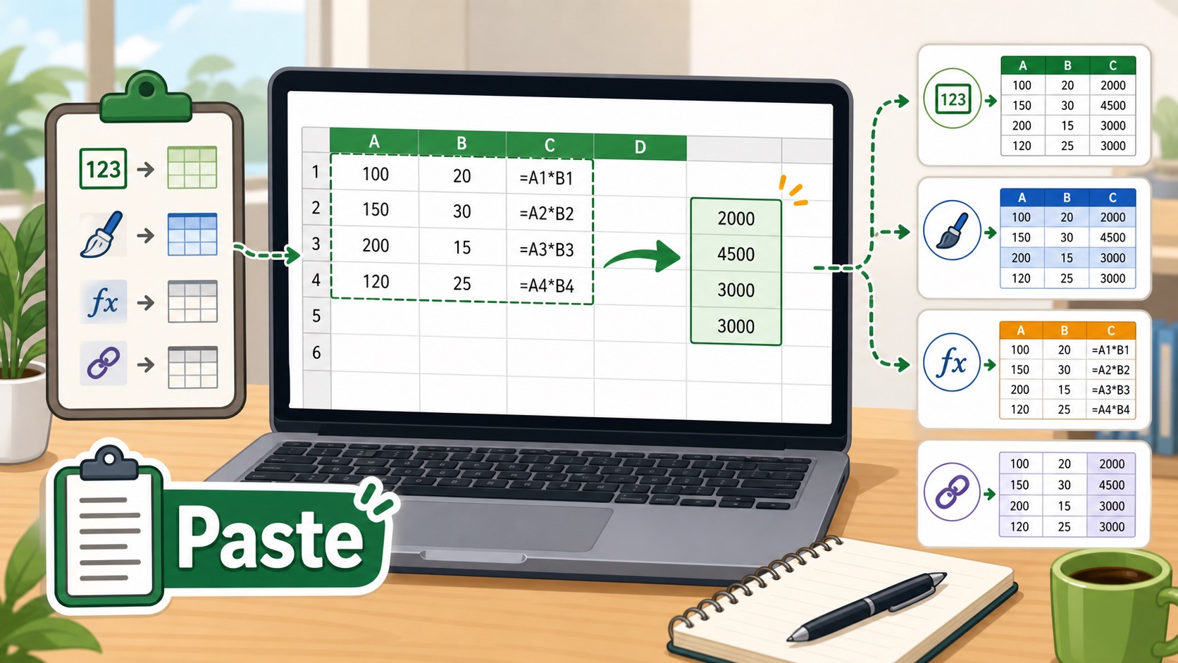 ภาพประกอบการใช้ Paste Special ใน Excel เพื่อลดปัญหาสูตรและรูปแบบเพี้ยน
