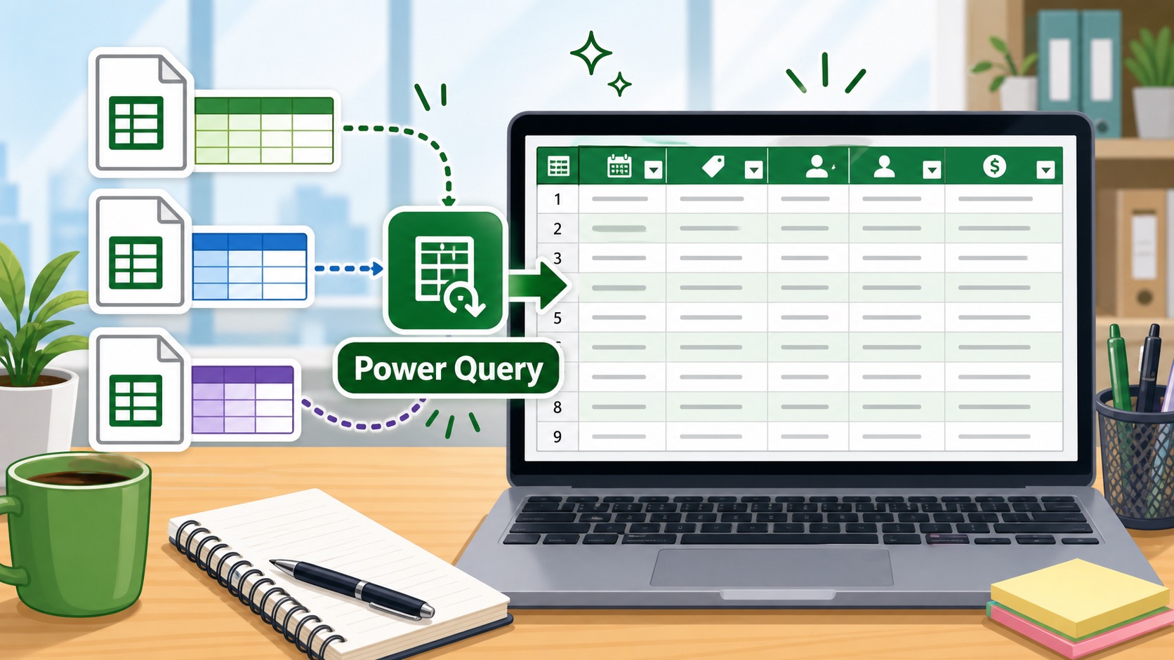 ภาพประกอบการรวมไฟล์ Excel หลายไฟล์ด้วย Power Query