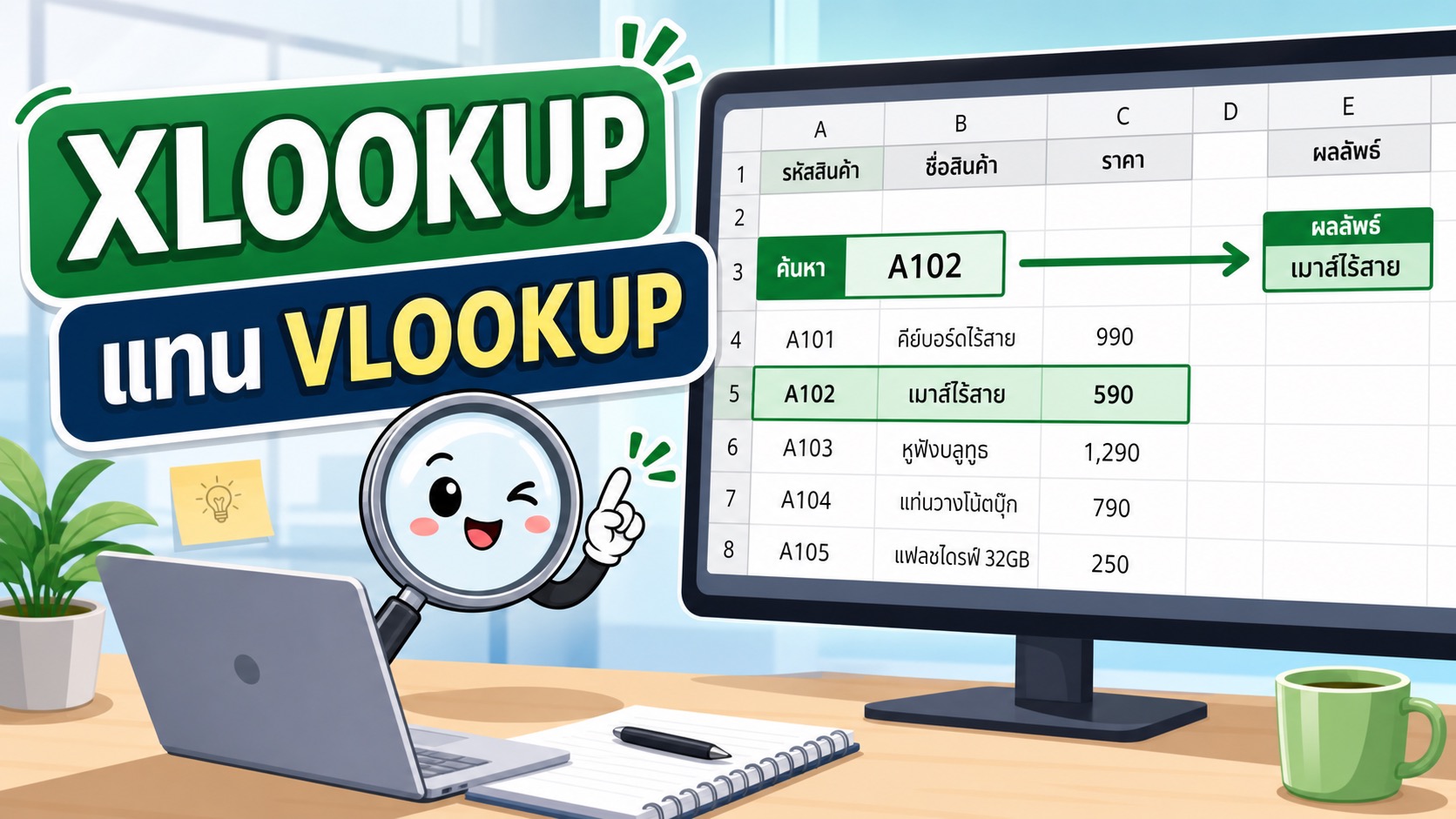 ภาพประกอบสูตร Excel XLOOKUP ใช้แทน VLOOKUP สำหรับค้นหาข้อมูลในตาราง