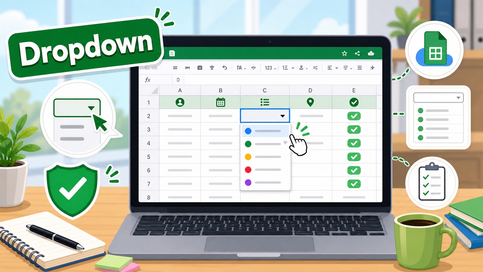 ภาพประกอบการทำ Dropdown List ใน Google Sheets