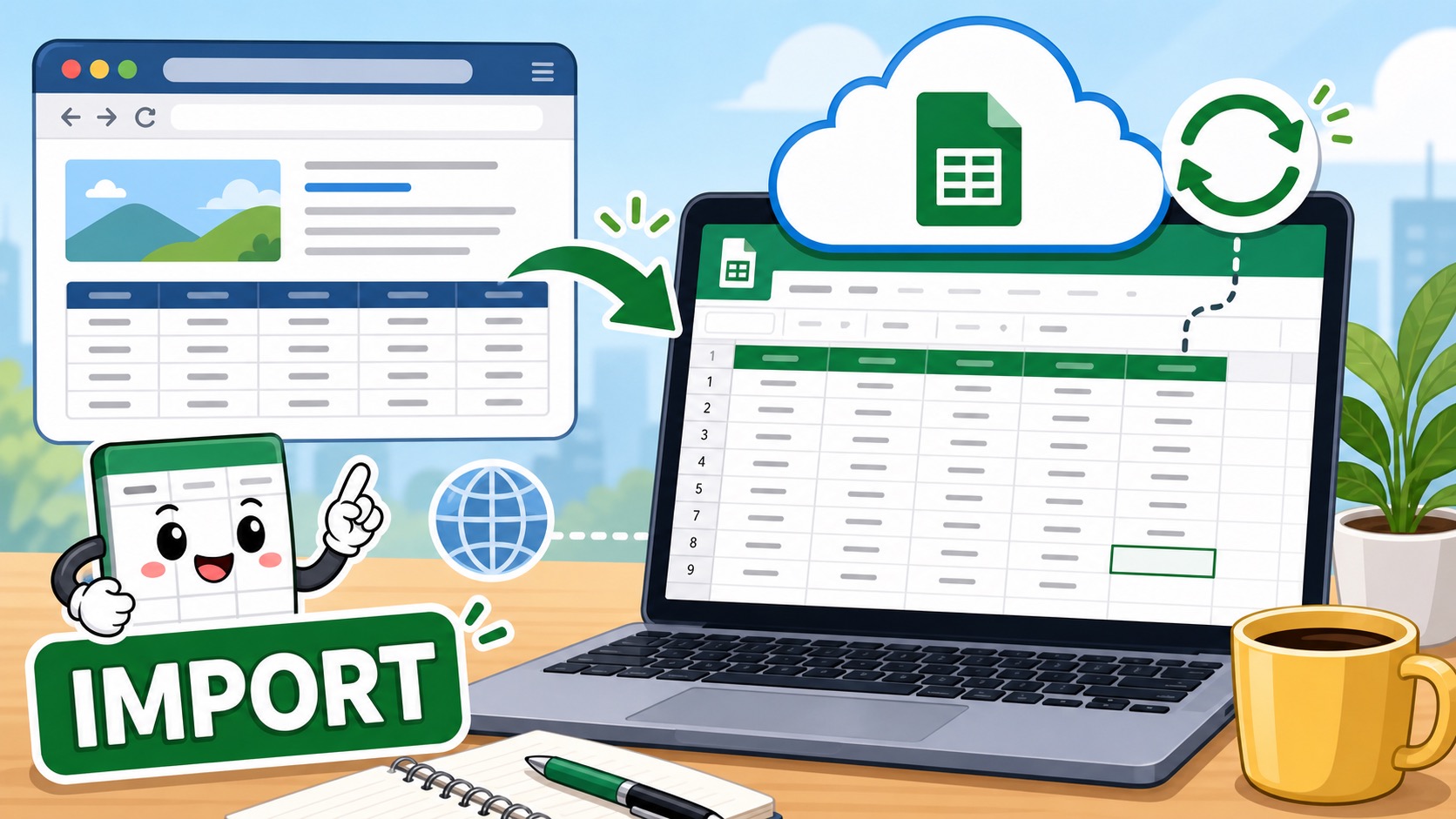 ภาพประกอบการดึงข้อมูลจากเว็บเข้า Google Sheets อัตโนมัติ