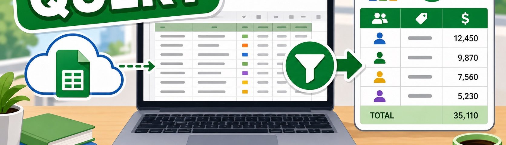ภาพประกอบสูตร QUERY ใน Google Sheets สำหรับกรองและสรุปข้อมูล