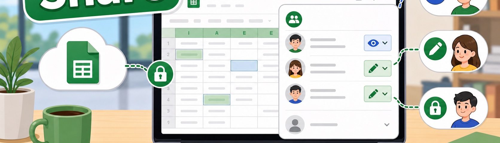 ภาพประกอบการแชร์ไฟล์ Google Sheets และตั้งค่าสิทธิ์