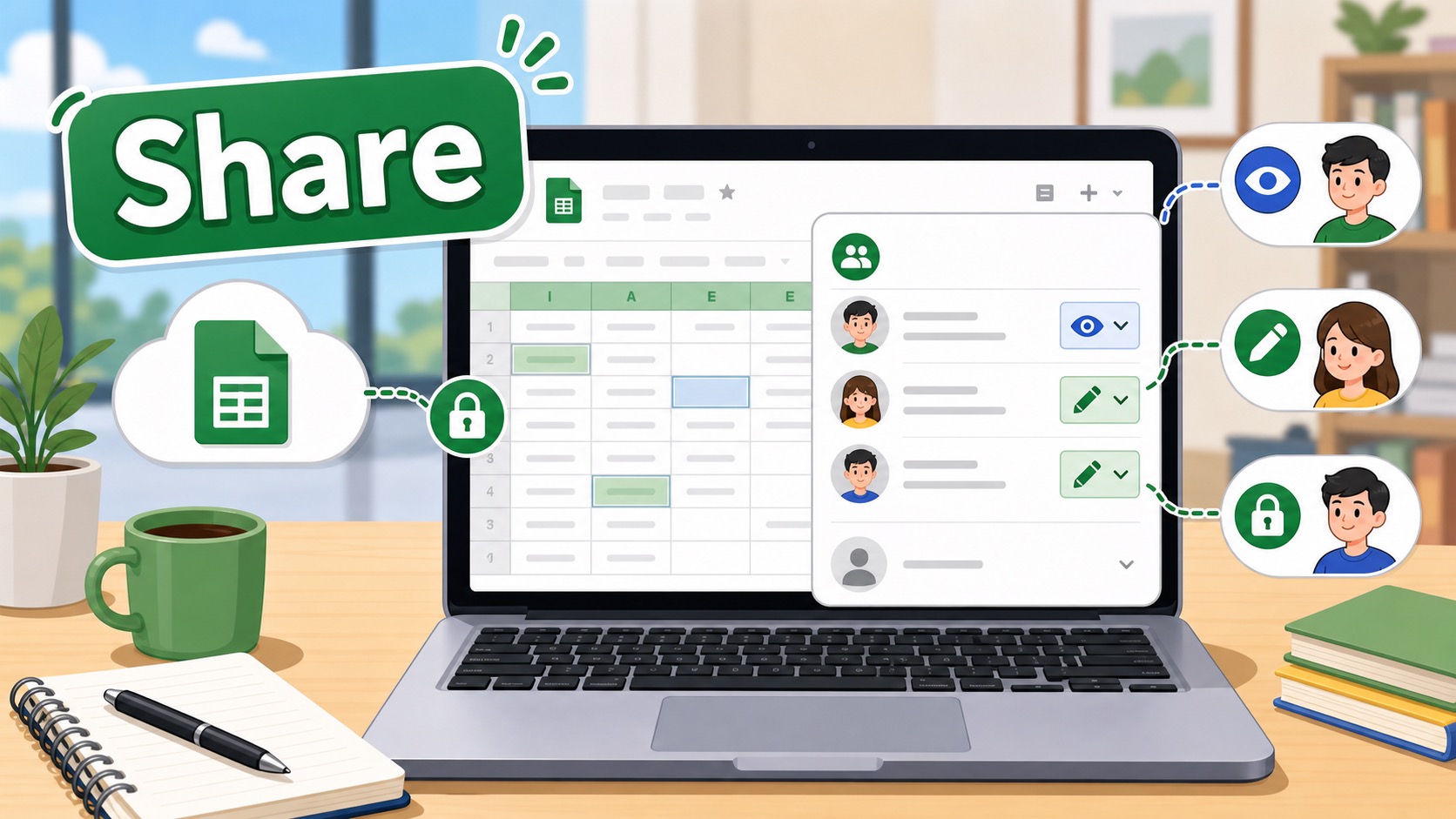 ภาพประกอบการแชร์ไฟล์ Google Sheets และตั้งค่าสิทธิ์