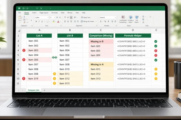เปรียบเทียบข้อมูล 2 คอลัมน์ใน Excel หารายการที่หายไป