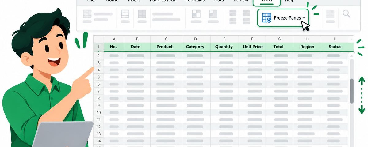 ตรึงหัวตาราง Excel ด้วย Freeze Panes ขณะเลื่อนดูข้อมูล
