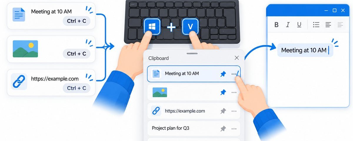 เปิด Clipboard History ใน Windows ด้วยปุ่ม Win และ V